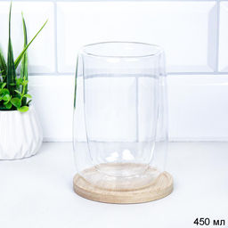 Стакан 450 мл с двойными стенками на бамбуковой подставке / LCWB5753 /уп /