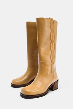 LEATHER TOPSTITCHED BOOTS - Zara фото 17