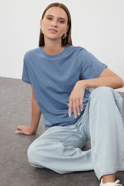 Indigo %100 Pamuk Basic Bisiklet Yaka Orme T-Shirt TWOSS23TS00000