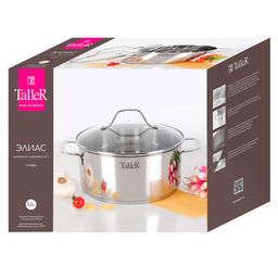 Кастрюля из нержавеющей стали Элиас 5л, д24см, h11,5см, s0,6мм, дно s2,8мм, стеклянная жаропрочная крышка, стальной обод, пароотвод, капсулированное дно, полировка внешняя - зеркальная, внутренняя - зеркальная, мерная шкала, цветная коробка, Talle - Домашняя мода фото 6