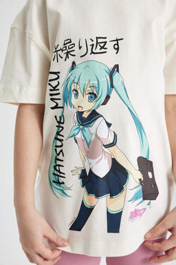 Футболка Oversize с короткими рукавами Hatsune Miku для девочек - Defacto фото 4