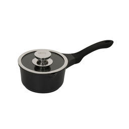 0143 GIPFEL Ковш RICHMOND 16х8,5см/1,5л из литого алюминия, со стеклянной крышкой, с индукционным дном, с двуслойным антипригарным покрытием Whitford Xylan plus, с бакелитовой ручкой с покрытием "Soft-touch". Толщина: 1,8/4,0мм. Цвет: черный