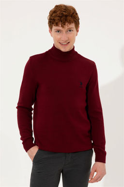 U. S. Polo Assn Мужской базовый трикотажный свитер бордового цвета с водолазкой - U.s. polo assn фото 9