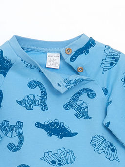 Dinozor Bask?l? Erkek Bebek Sweatshirt ve E?ofman Alt 2li