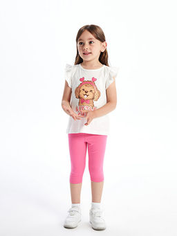 Bisiklet Yaka Bask?l? K?z Bebek Bluz ve Tayt 2li