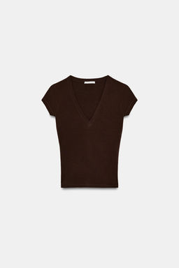 CAMISETA ESCOTE PICO / Marr?n - Zara фото 6