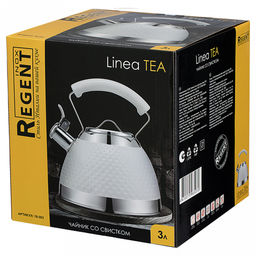 Чайник из нержавеющей стали "Linea Tea" 3л, д22,5см, h23,5см, со свистком, многослойное капсульное дно, нескользящая ручка, цветная коробка, "Regent" (Китай) Подходит для всех видов плит, включая индукционную