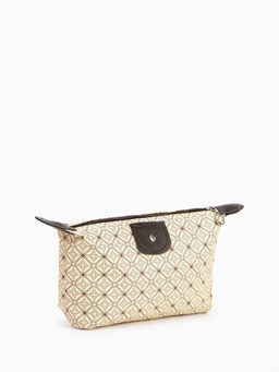 Косметичка простая на молнии, средний размер, с орнаментом, бежевая