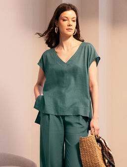 VILATTE / Свободная блузка-топ без застежки изо льна