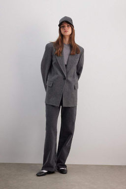 Фланелевая куртка-блейзер стандартного кроя с воротником - Defacto фото 3