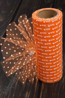 Фатин в горошек 15 см*10 ярд (SF-2941) ярко-оранжевый №25