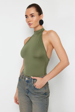 TRENDYOLMILLA Siyah Dik Yaka S?rt Dekolteli Esnek Alttan C?tc?tl? Orme Body TWOSS23BD00037
