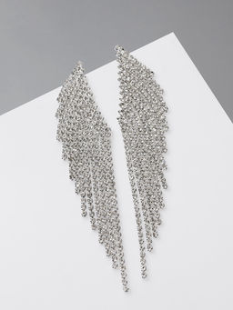 Серьги висячие со стразами Вечное сияние крылья, белые в серебре