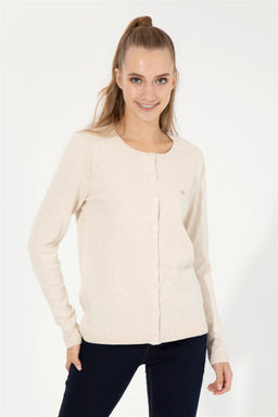 Женский кремовый меланжевый базовый трикотажный кардиган Неожиданная скидка в корзине