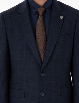 Lacivert Slim Fit Ekose Y_n Tak_m Elbise