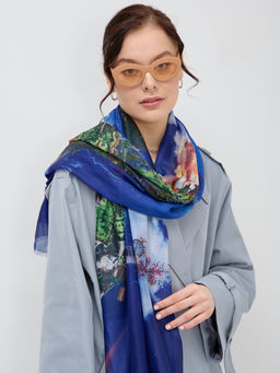 Большой, красивый двусторонний палантин с рисунком в стиле арт-декои необычной текстурой ткани. Края изделия украшены бахрамой. Только ручная стирка. - Tantino фото 4