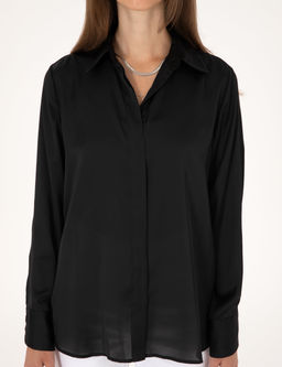 Siyah Comfort Fit Saten Uzun Kollu G_mlek