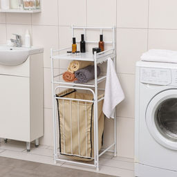 Стеллаж с корзиной для белья 2-х ярусный, 38×35×105 см, белый Стеллаж с корзиной для белья 2-х ярусный, 38×35×105 см, белый