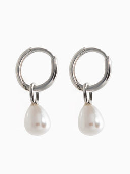 Серьги жемчуг "Бусина на ножке", цвет белый в серебре