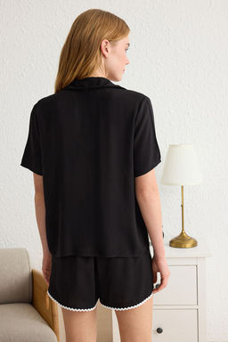 Trendyolmilla Siyah Serit Detayl? Viskon Sortlu Dokuma Pijama Tak?m? THMSS25PT00049 фото 5