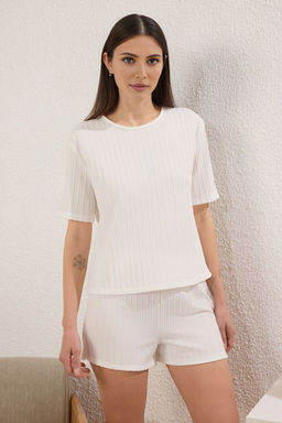 Trendyolmilla Gri Baglama Detayl? Sortlu Dokulu Kalite Orme Pijama Tak?m? THMSS25PT00151  фото 2