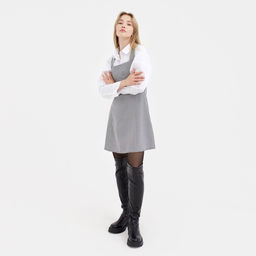Платье женское короткое в клетку MIST, серое, размер 48