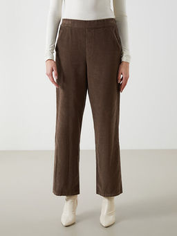 Beli Lastikli D?z Kadife Kad?n Pantolon