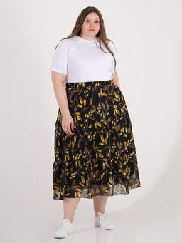 Шифоновая юбка ярусная с цветочным принтом - Almond фото 5