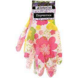 Цена за 12 шт. Перчатки нейлоновые "Фантазия-Цветочный рай" с ПВХ покрытием полуоблитые 8 р-р ДоброСад