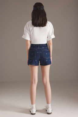 TRENDYOLMILLA Mavi Kurdele Bask? Detayl? Denim Sort TWOSS25SR00118  фото 5