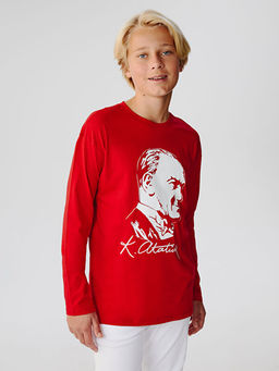 Bisiklet Yaka Atat?rk Bask?l? Erkek ?ocuk Ti??rt