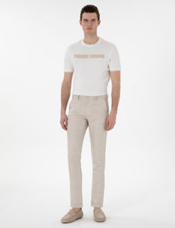Bej Keten Kar___ml_ Slim Fit Kanvas Pantolon