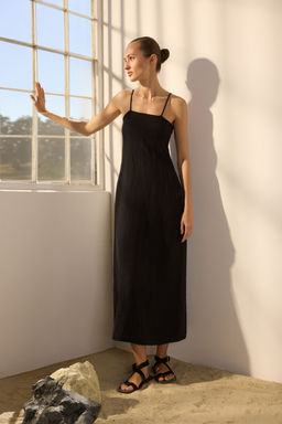 Trendyolmilla Bej %100 Keten Basic Midi Elbise TWOSS25EL00606  фото 2