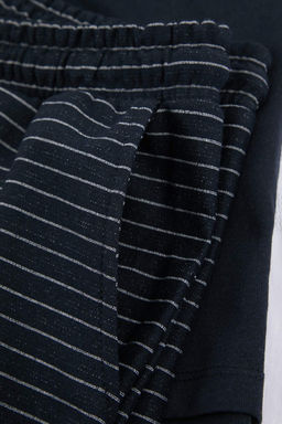 Koyu Lacivert Regular/Normal Kesim Alt Cizgili Orme Pijama Tak?m? TMNSS26PT00036 - Trendyolmilla фото 3