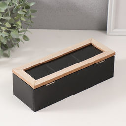 Шкатулка для чая с делениями «Домик», дерево, чёрная, 23.7×9.5×7.5 см