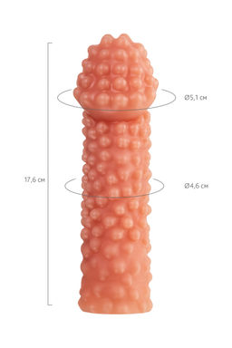 Насадка реалистичная KOKOS COCK SLEEVE с дополнительной стимуляцией, TPE, телесная, 17.6 см