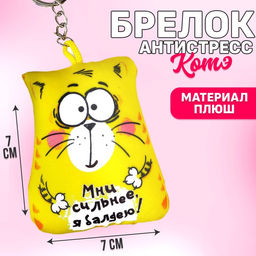 Брелок-антистресс Мни сильнее, я балдею!, кот, 7х7 см