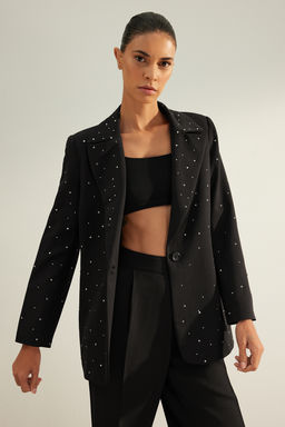 TRENDYOLMILLA Siyah Regular Dokuma Astarl? Tas Detayl? Blazer Ceket TWOAW24BC00078  фото 4