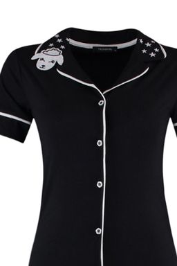 Trendyolmilla Siyah Pamuklu Yaka Kuzu Bask?l? Dar Kal?p Orme Pijama Tak?m? THMAW22PT0704 фото 15