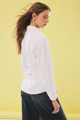 Beyaz Belde Baglama Ve Korse Detayl? Dokuma Gomlek TWOSS25GO00081 - Trendyolmilla фото 3