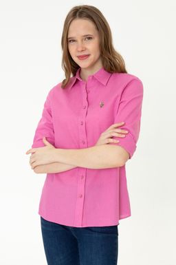 U. S. Polo Assn Женская розовая базовая рубашка из льна с длинным рукавом - U.s. polo assn фото 3