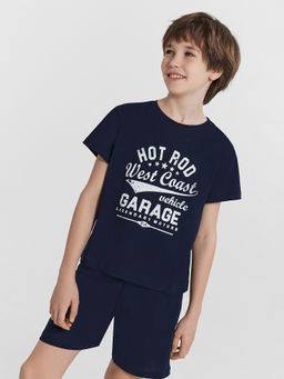 Комплект домашний для мальчиков синий с принтом "West coast"