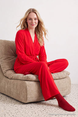 K_rm_z_ Ku_akl_ Kruvaze Yaka _rme Pijama Tak_m_ THMAW27PT00006