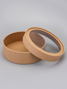 Набор круглых подарочных коробок, завальцованные с окном, крафт, набор 8 шт., 18×6 см