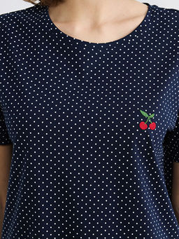 Bisiklet Yaka Kiraz Nak??l? Kad?n Pijama Tak?m