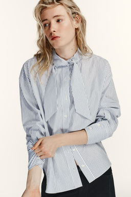 STRIPED POPLIN SHIRT WITH SCARF DETAIL - Zara фото 2