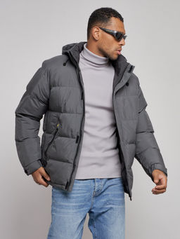 Куртка спортивная болоньевая мужская зимняя с капюшоном серого цвета 3111Sr - Wonderrman фото 7