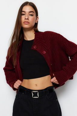 Bordo Crop Yumusak Dokulu Dik Yaka Triko H?rka TWOAW22HI0174
