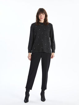 Bisiklet Yaka ??lemeli Kad?n Triko Kazak