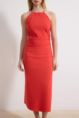 K?rm?z? Duz Midi Dokuma Elbise TWOSS26EL00097 - Trendyolmilla фото 3